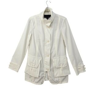 Yansi Fugel White Jacket Military Style Button Up Over Zip Adjustable Hem Woman